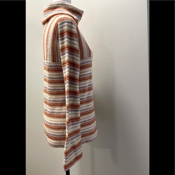 🧡 VINTAGE 70s pullover cowl neck striped sweater with flare sleeves size L - Picture 3 of 16